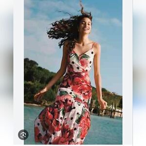 Farm Rio Riviera Eyelet Maxi Dress Anthropologie Riviera Red Floral
